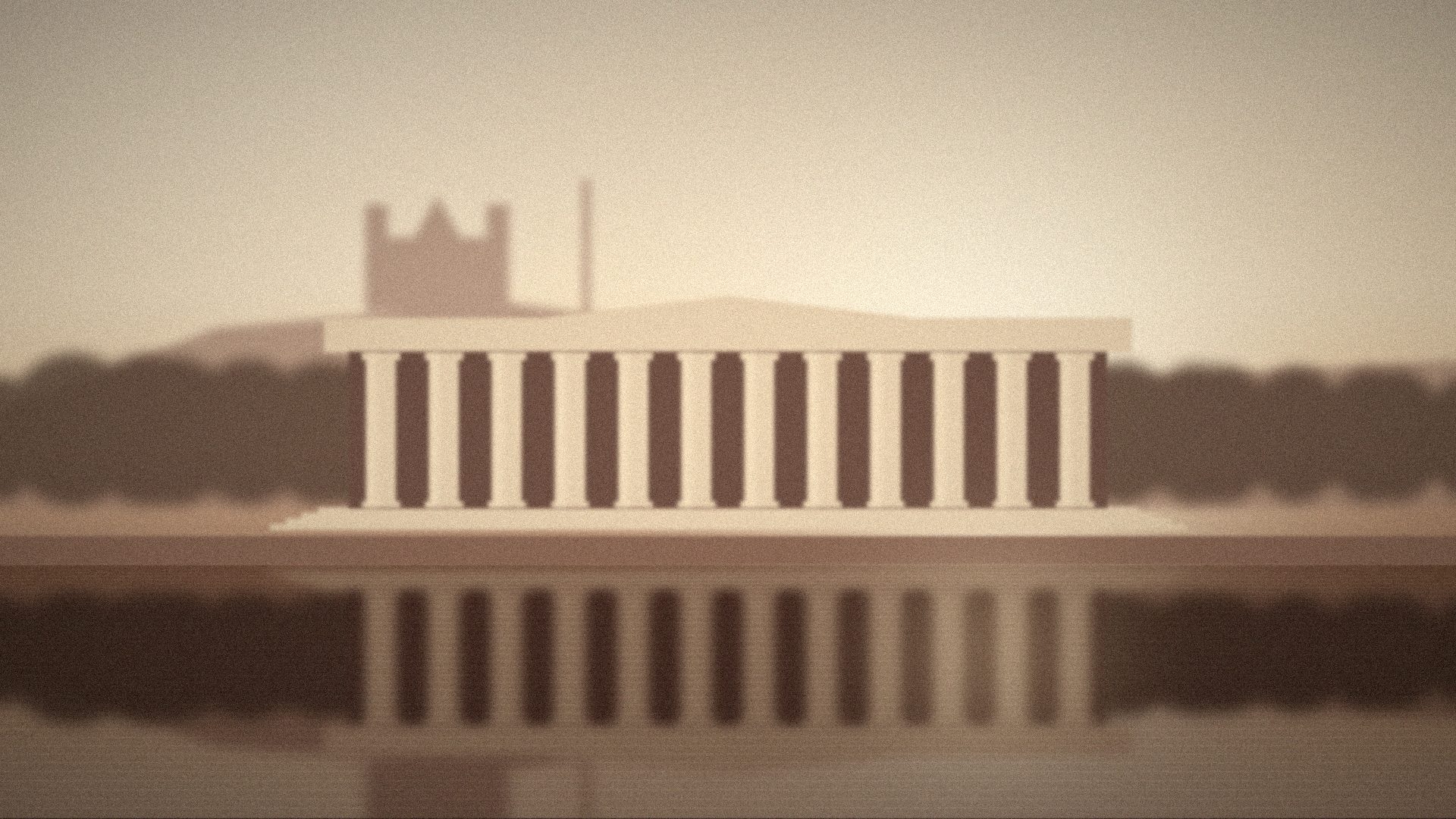Façade à colonnes d'un palais de justice au bord de la Saône, au coucher du soleil, avec la colline de Fourvière en arrière-plan